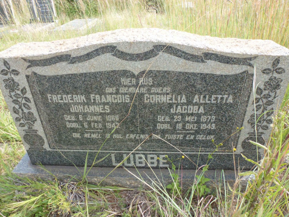LUBBE Frederik Francois Johannes 1866-1947 & Cornelia Alletta Jacoba 1873-1949
