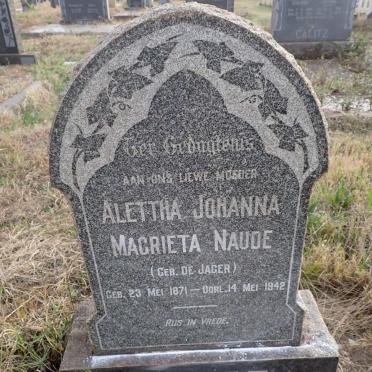 NAUDE Alettha Johanna Magrieta nee DE JAGER 1871-1942