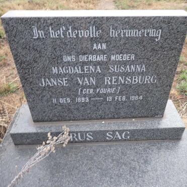 RENSBURG Magdalena Susanna, Janse van nee FOURIE 1893-1984 