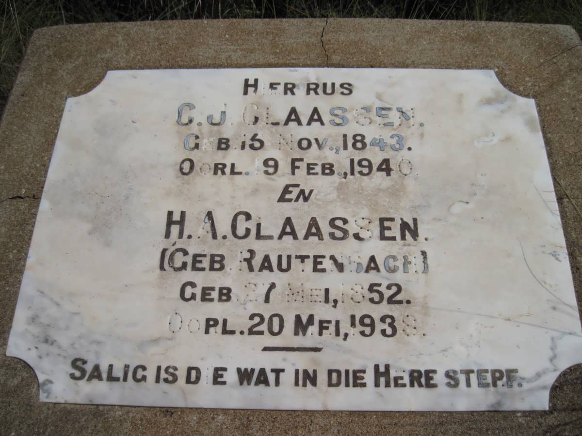 CLAASSEN G.J. 1843-1940 &amp; H.A. RAUTENBACH 1852-1939