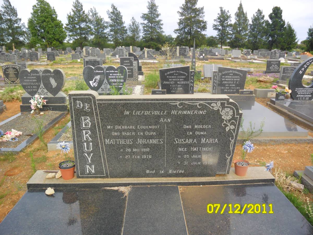 BRUYN Mattheus Johannes, de 1912-1976 & Susara Maria HATTINGH 1921-1979