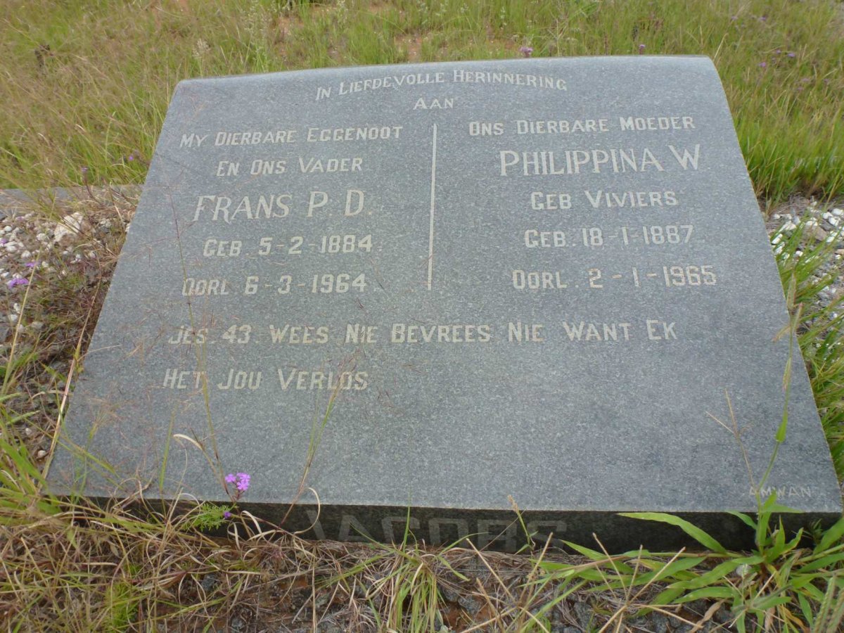 JACOBS Frans P.D. 1884-1964 & Philippina W. VIVIERS 1887-1965