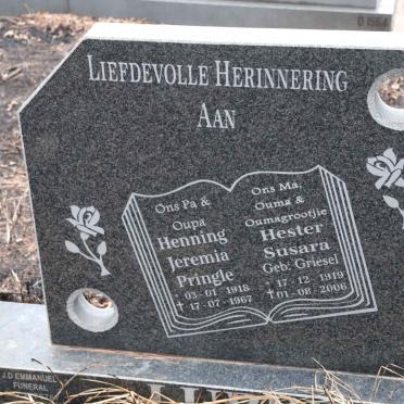 PRINGLE Henning Jeremia 1918-1967 & Hester Susara GRIESEL 1919-2006