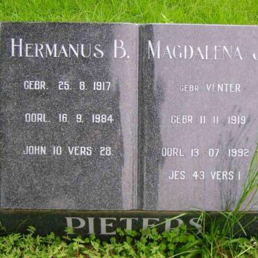 PIETERS Hermanus B. 1917-1984 &amp; Magdalena J. VENTER 1919-1992