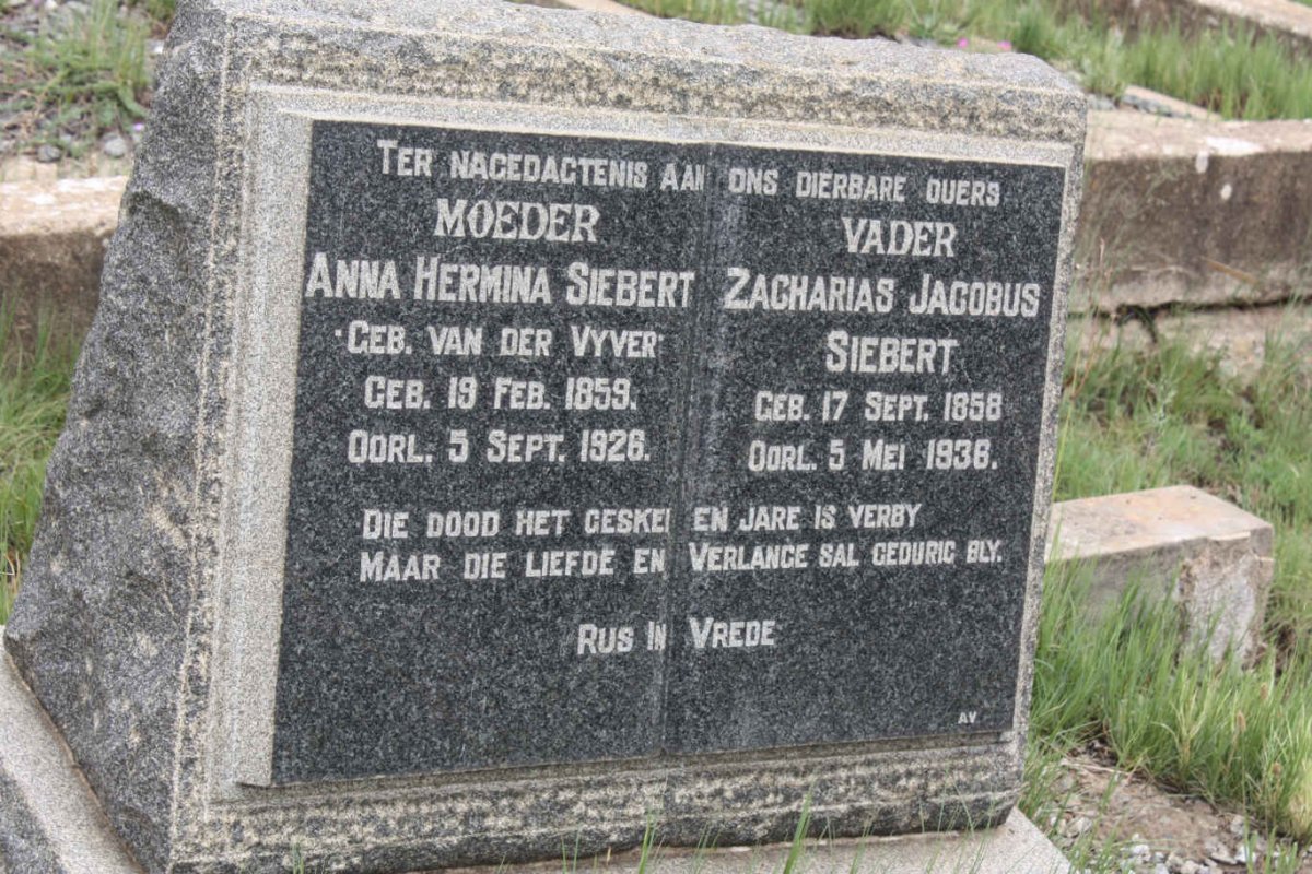 SIEBERT Zacharias Jacobus 1858-1936 & Anna Hermina VAN DER VYVER 1859-1926