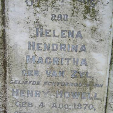 HOWELL Helena Hendrina Magritha nee VAN ZYL 1870-1901