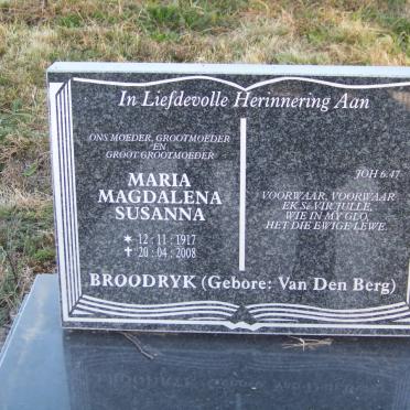 BROODRYK Maria Magdalena Susanna nee VAN DEN BERG 1917-2008