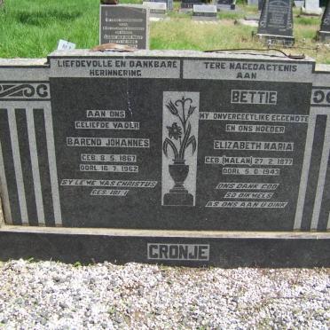 CRONJE Barend Johannes 1867-1962 &amp; Elizabeth Maria MALAN 1877-1943