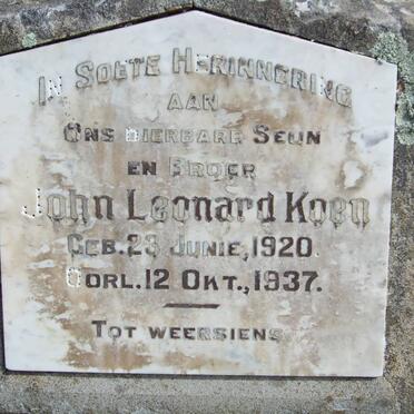 KOEN John Leonard 1920-1937