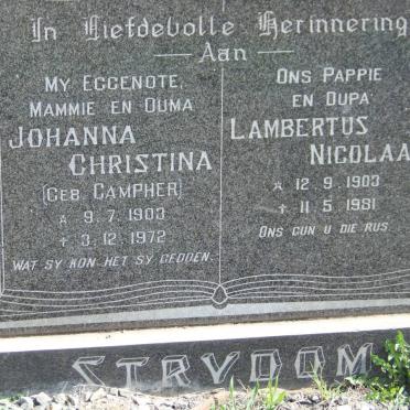 STRYDOM Lambertus Nicolaas 1903-1981 &amp; Johanna Christina CAMPHER 1903-1972