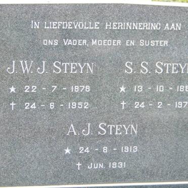 STEYN J.W.J. 1878-1952 &amp; S.S. 1880-1975 :: STEYN A.J. 1913-1931