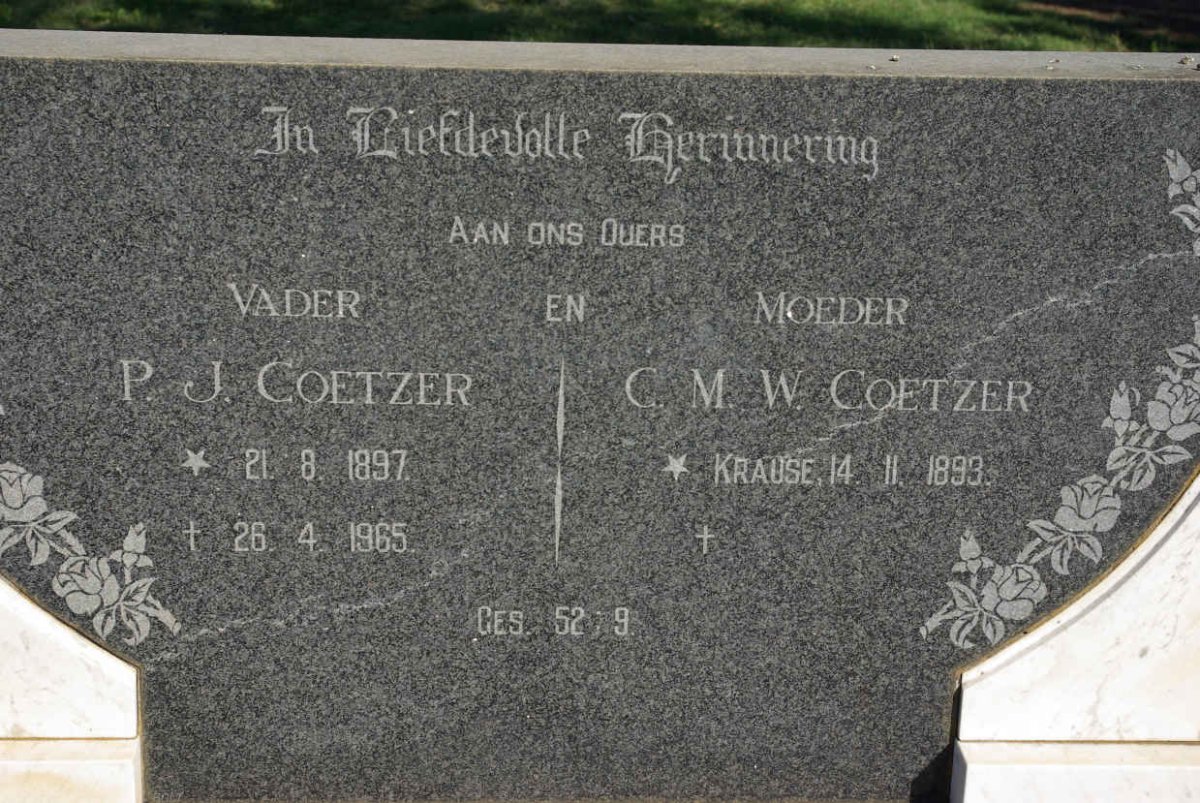 COETZER P.J. 1897-1965 & C.M.W. KRAUSE 1893-
