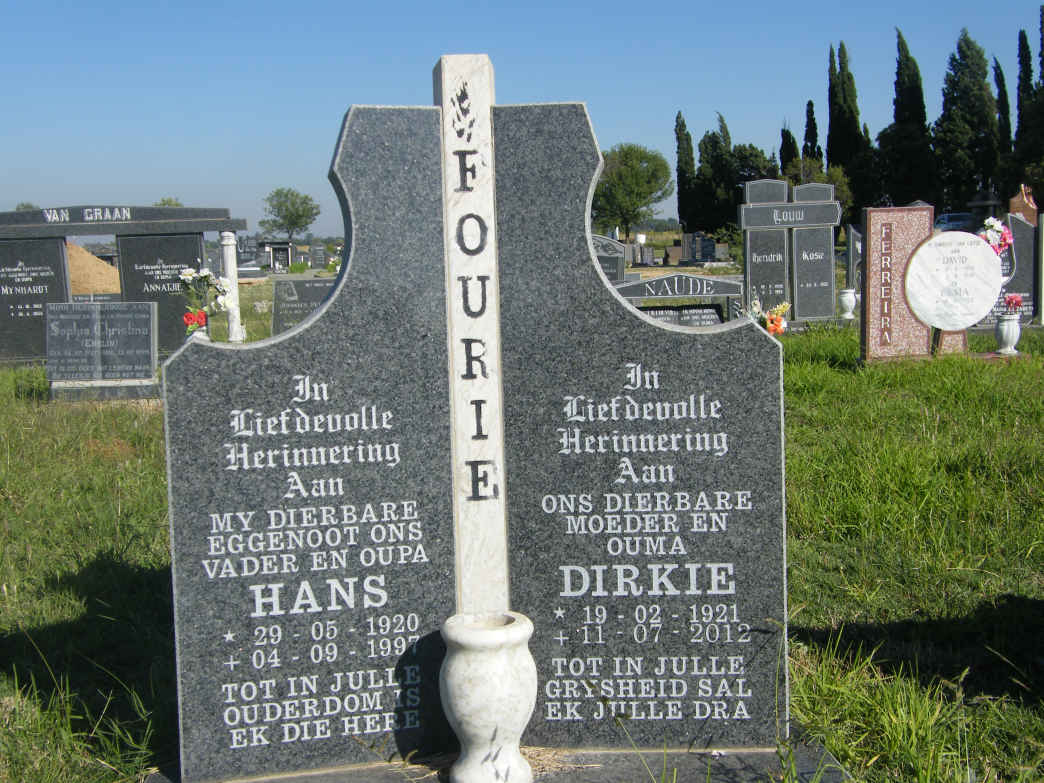 FOURIE Hans 1920-1997 & Dirkie 1921-2012