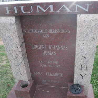 HUMAN Jurgens Johannes 1933-2007 &amp; Anna Elizabeth 1944-