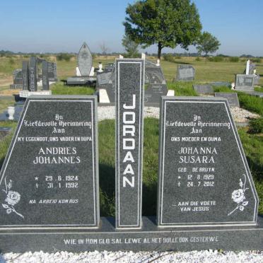 JORDAAN Andries Johannes 1924-1992 &amp; Johanna Susara De BRUYN 1929-2012