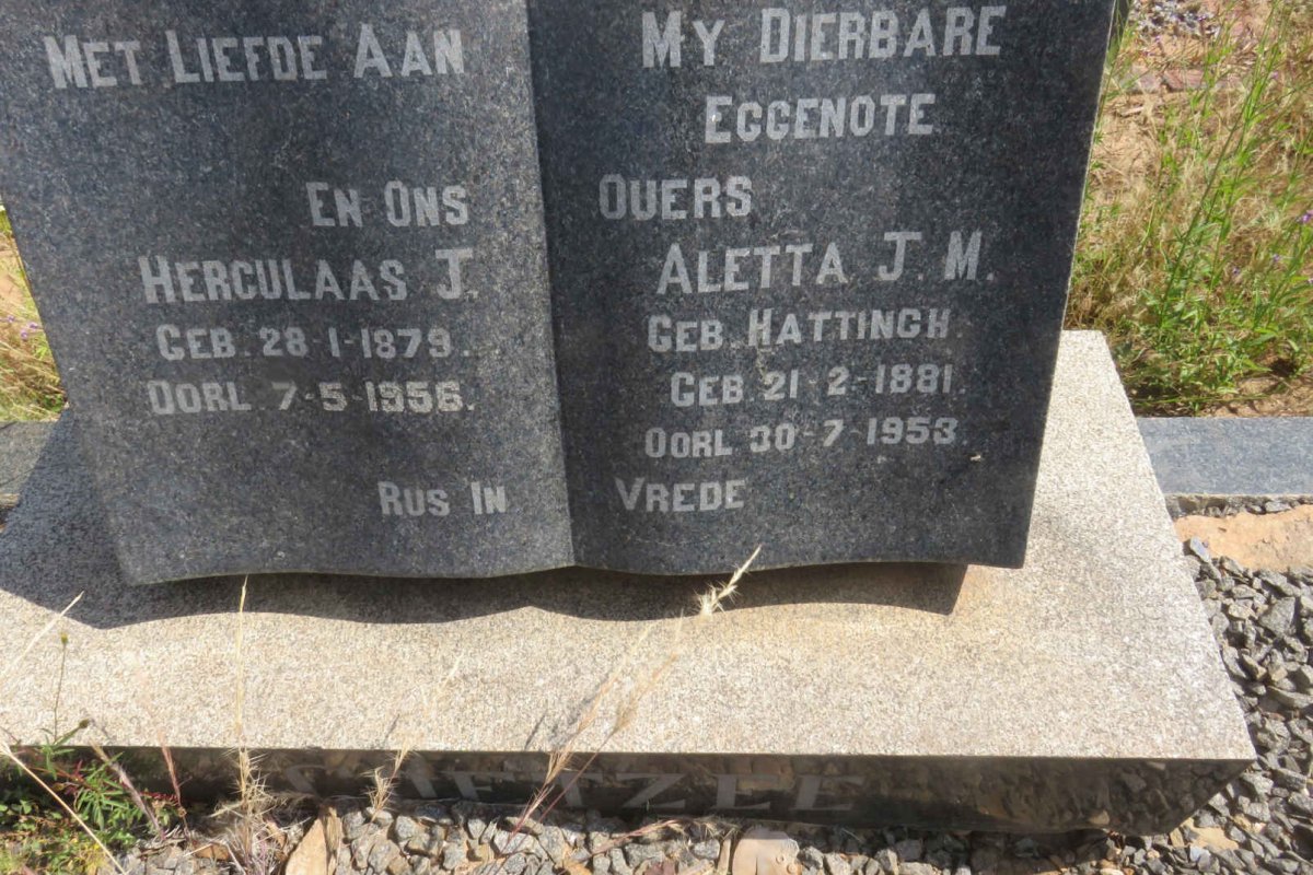 COETZEE Herculaas J. 1879-1956 & Aletta J.M. HATTINGH 1881-1953