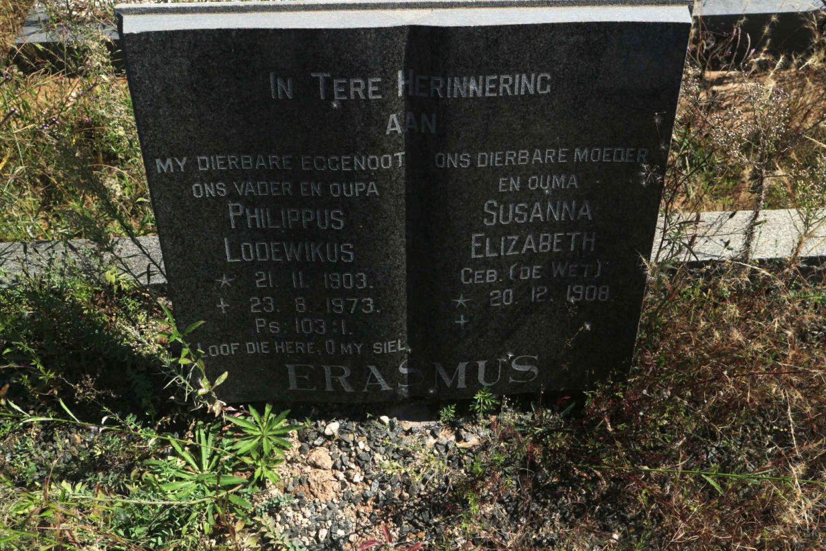 ERASMUS Philippus Lodewikus 1903-1973 & Susanna Elizabeth DE WET 1908-