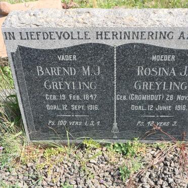 GREYLING Barend M.J. 1847-1916 &amp; Rosina J. CROMHOUT 1849-1916