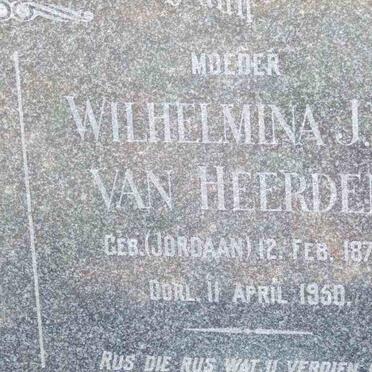 HEERDEN Wilhelmina J.F., van nee JORDAAN 1872-1950
