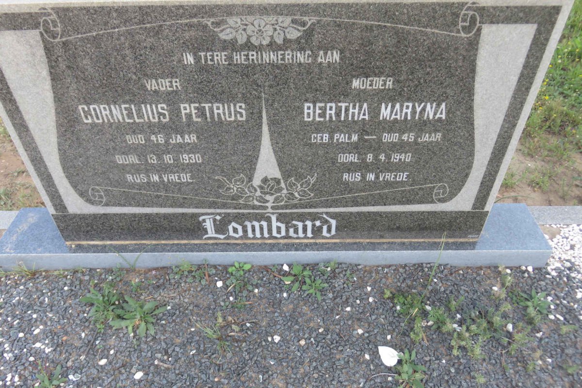 LOMBARD Cornelius Petrus -1930 &amp; Bertha Maryna PALM -1940