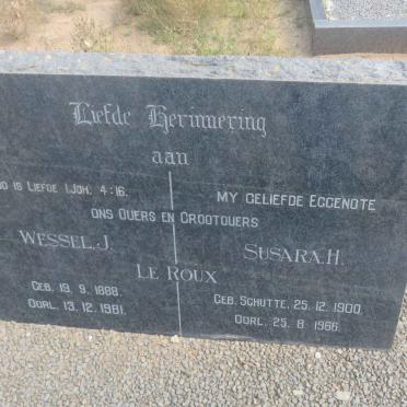ROUX Wessel J., le 1888-1981 &amp; Susara H. SCHUTTE 1900-1966