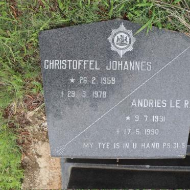 ERASMUS Andries Le R. 1931-1990 :: ERASMUS Christoffel Johannes 1959-1978