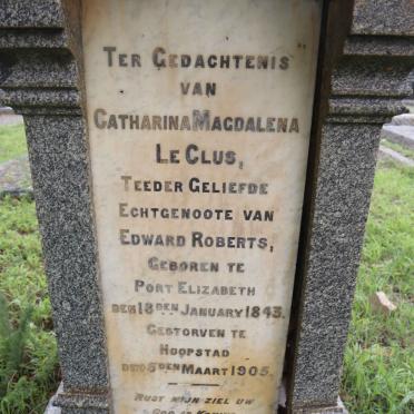 ROBERTS Catharina Magdalena nee LE CLUS 1843-1905