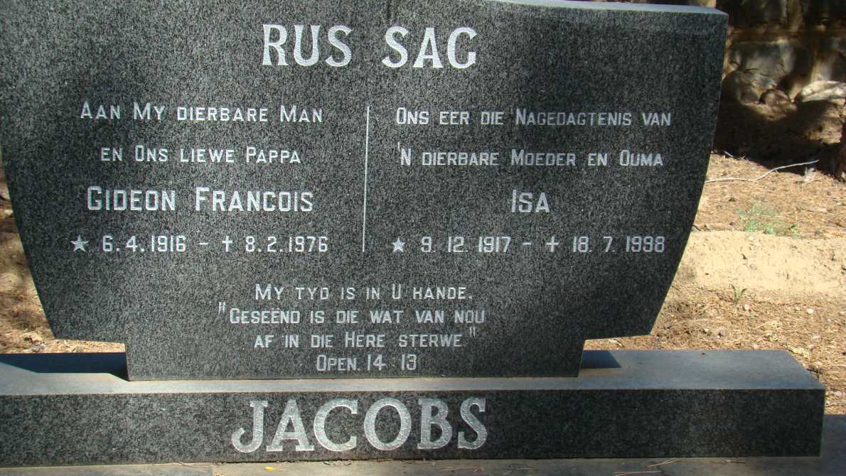 JACOBS Gideon Francois 1916-1976 & Isa 1917-1998