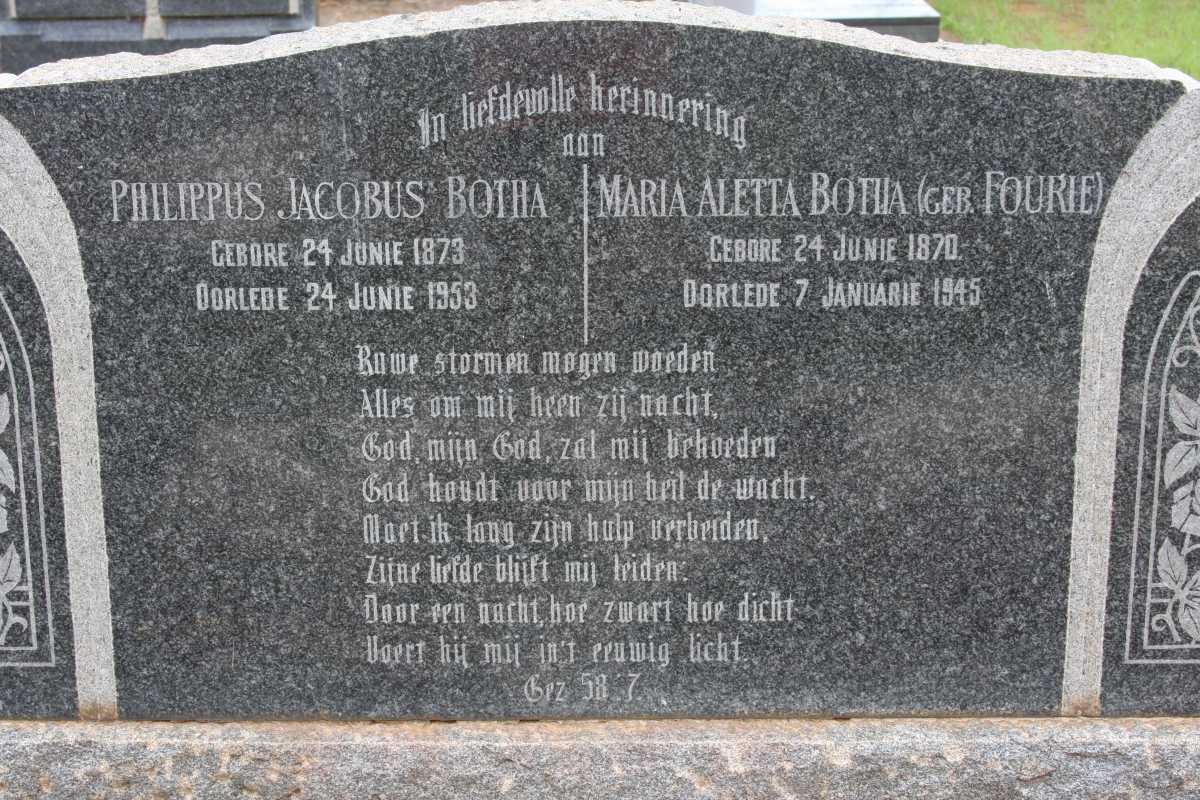 BOTHA Philippus Jacobus 1873-1953 & Maria Aletta FOURIE 1870-1945
