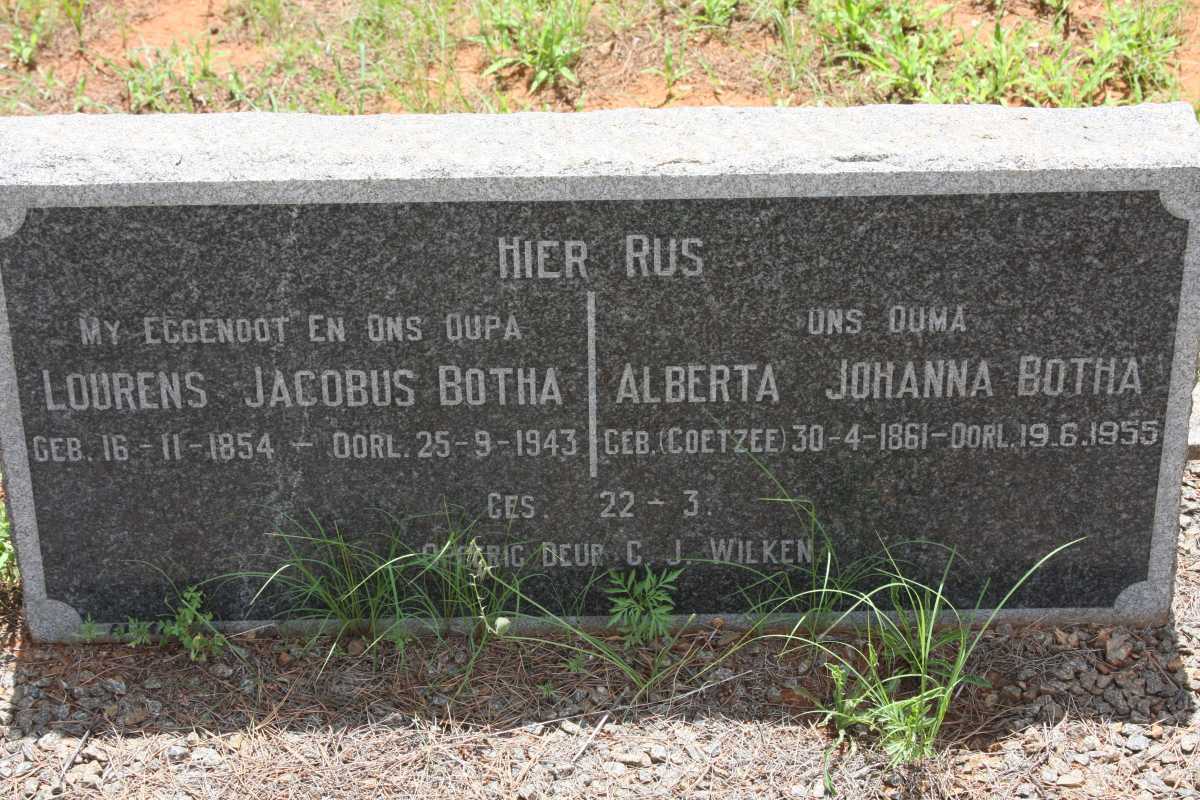 BOTHA Lourens Jacobus 1854-1943 & Alberta Johanna COETZEE 1861-1955