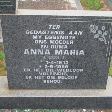 BURGER Anna Maria nee COX 1913-1999