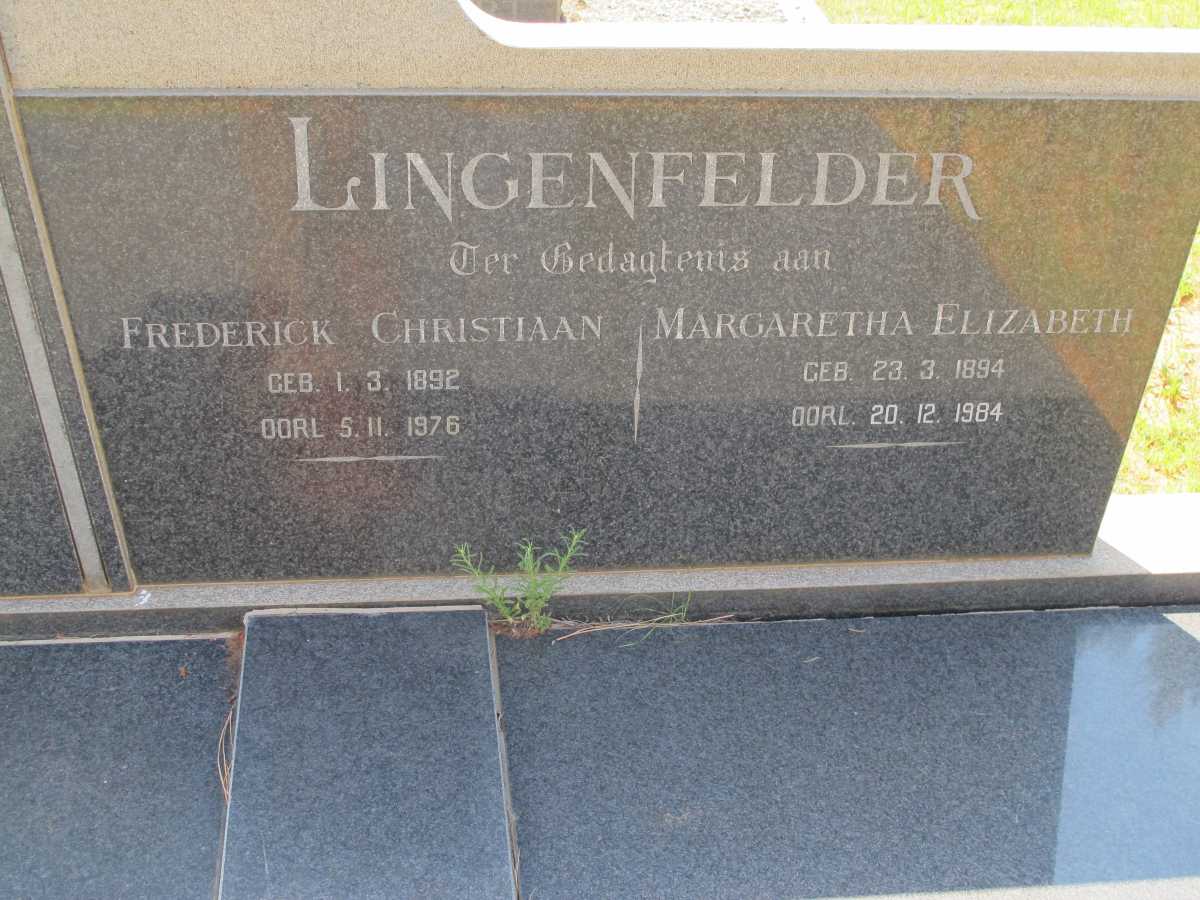 LINGENFELDER Frederick Christiaan 1892-1976 & Margaretha Elizabeth 1894-1984