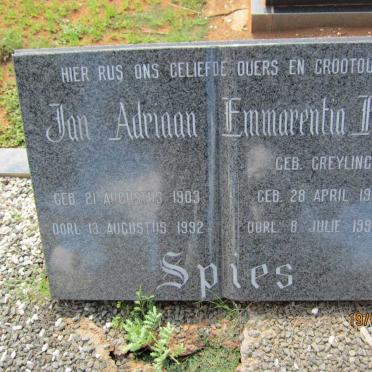 SPIES Jan Adriaan 1903-1992 &amp; Emmarentia Hester GREYLING 1907-1994