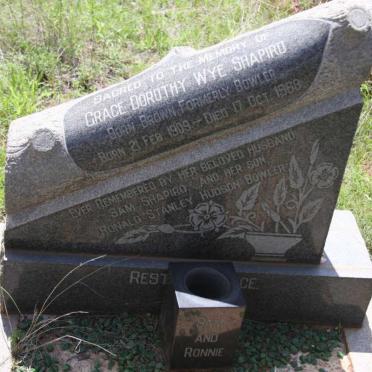 SHAPIRO Grace Dorothy Wye formerly BOWLER nee BROWN 1909-1968