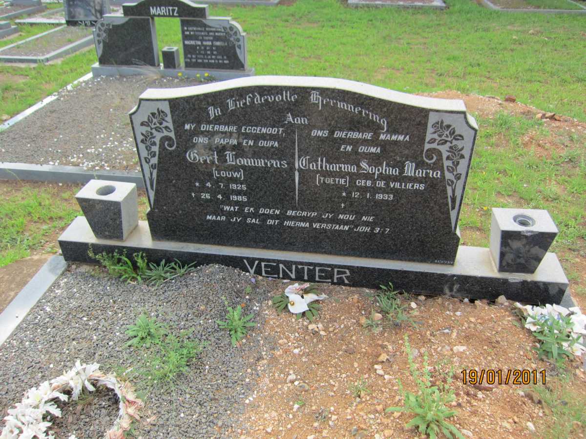 VENTER Gert Louwrens 1925-1985 & Catherina Sophia Maria DE VILLIERS 1933-