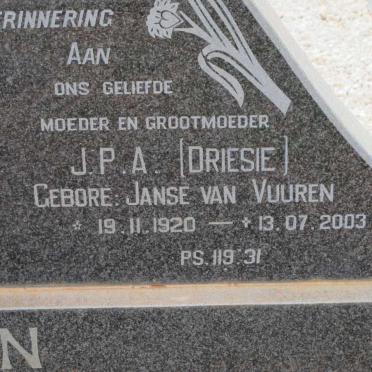 VILJOEN J.P.A. nee JANSE VAN VUUREN 1920-2003