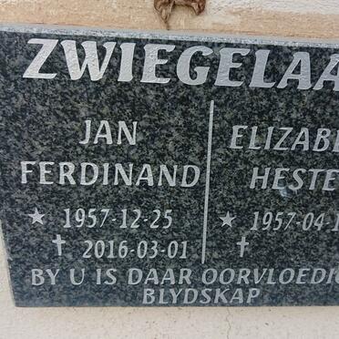 ZWIEGELAAR Jan Ferdinand 1957-2016 & Elizabeth Hester 1957-