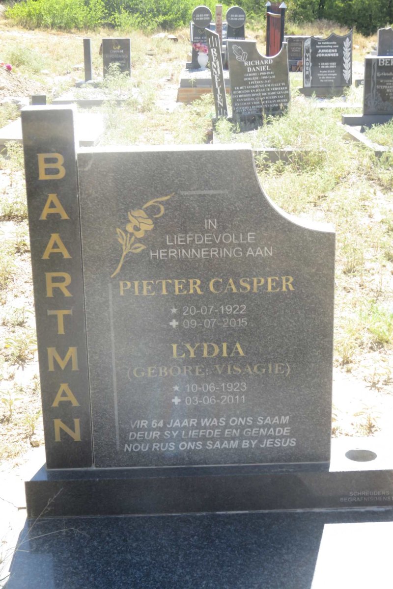 BAARTMAN Pieter Casper 1922-2015 & Lydia VISAGIE 1923-2011