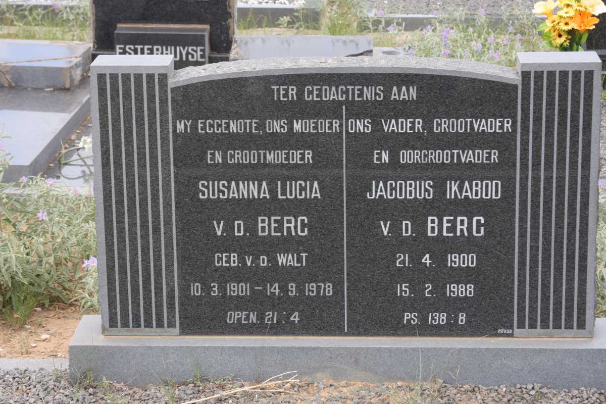 BERG Jacobus Ikabod, v.d. 1900-1988 & Susanna Lucia V.D.WALT 1901-1978