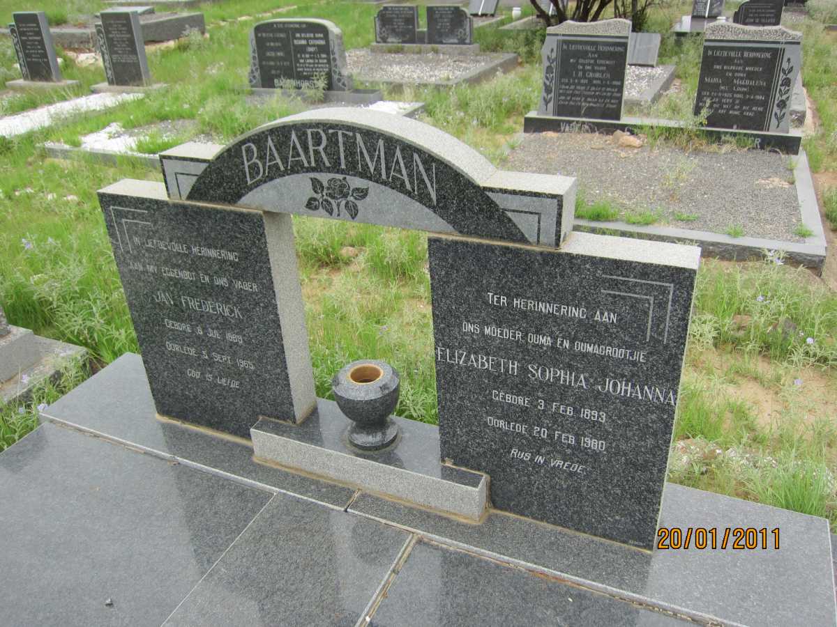 BAARTMAN Jan Frederick 1889-1965 & Elizabeth Sophia Johanna 1893-1980