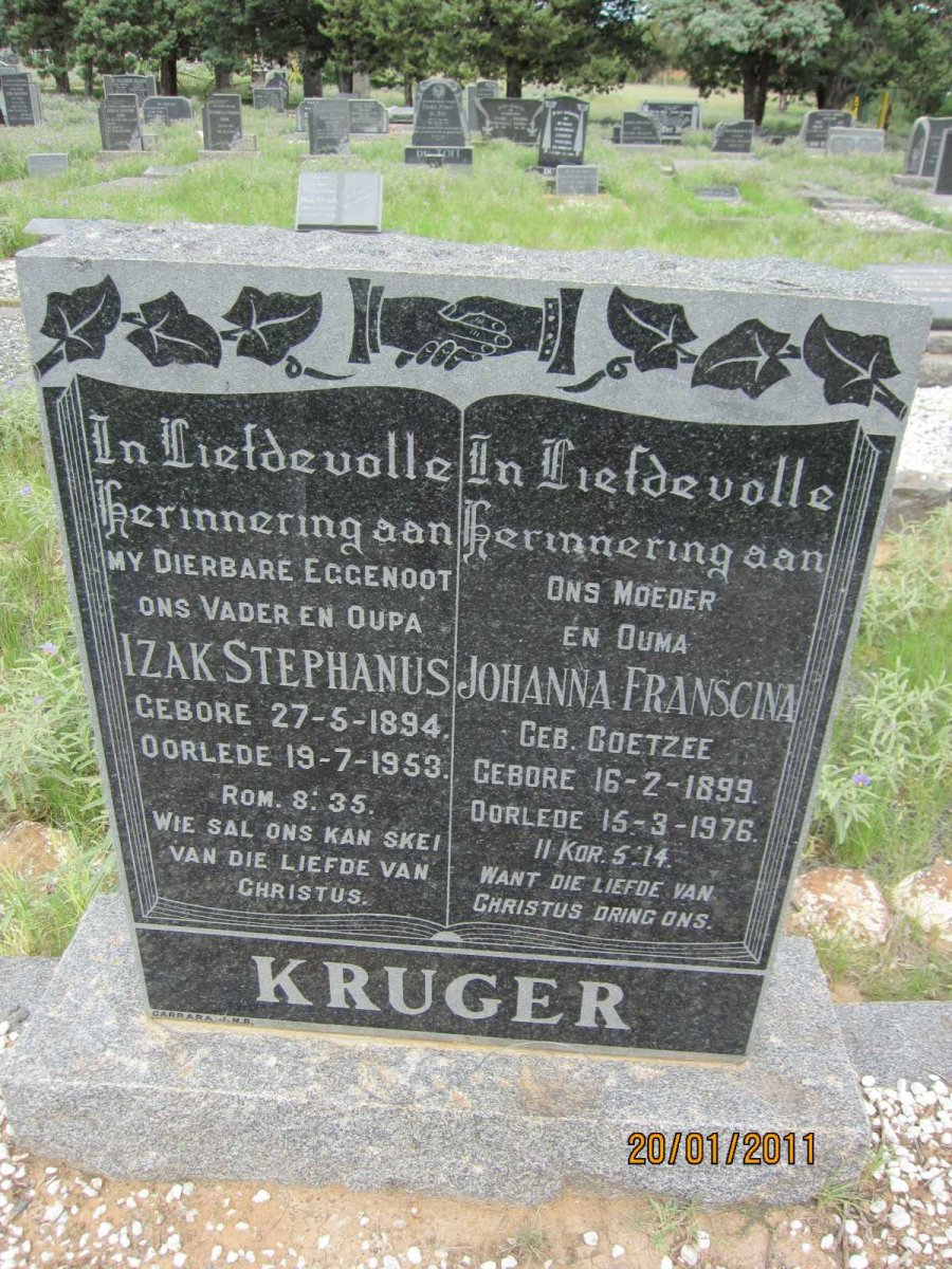 KRUGER Izak Stephanus 1894-1953 & Johanna Francina COETZEE 1899-1976