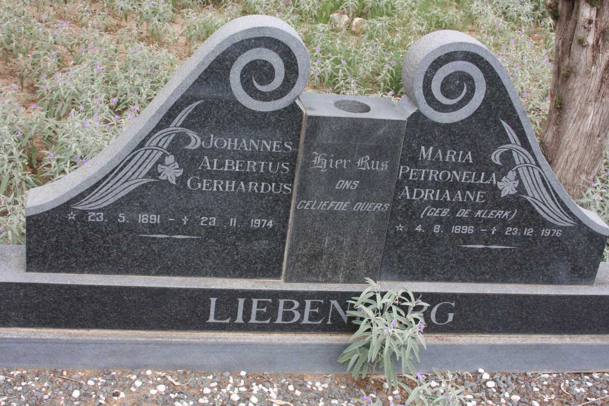 LIEBENBERG Johannes Albertus Gerhardus 1891-1974 & Maria Petronella Adriaane DE KLERK 1896-1976