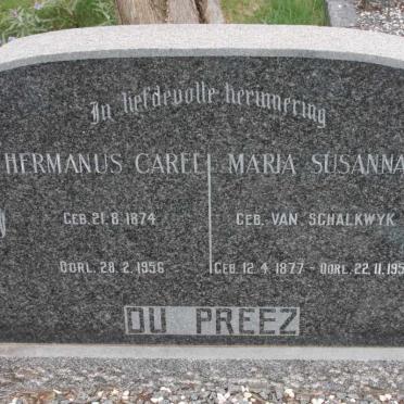 PREEZ Hermanus Carel, du 1874-1956 &amp; Maria Susanna VAN SCHALKWYK 1877-1956