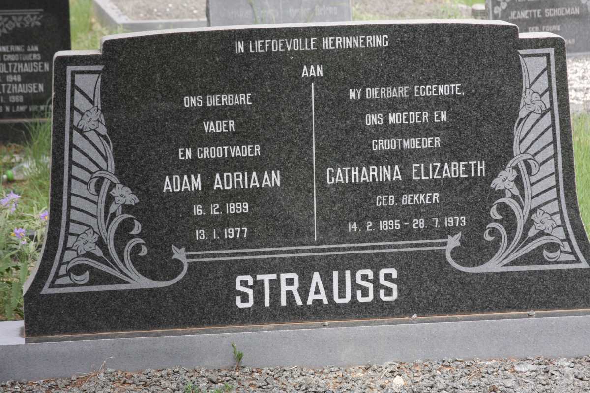 STRAUSS Adam Adriaan 1899-1977 & Catharina Elizabeth BEKKER 1895-1973