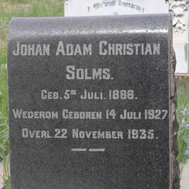 SOLMS Johan Adam Christian 1886-1935 &amp; Magretha E. 1886-1974