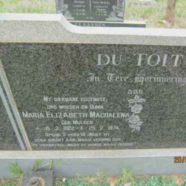 TOIT Maria Elizabeth Magdalena, du nee MULDER 1922-1974
