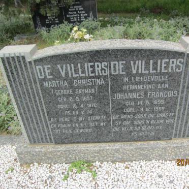 VILLIERS Johannes Francois, de 1895-1959 &amp; Martha Christina SNYMAN 1897-1972