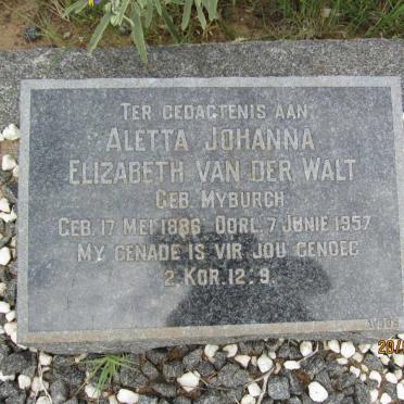 WALT Aletta Johanna Elizabeth van der nee MYBURGH 1886-1957