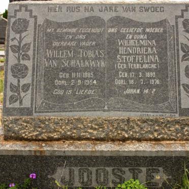 JOOSTE Willem Tobias van Schalkwyk 1885-1954 &amp; Wilhelmina Hendrieka Stoffelina TERBLANCHE 1893-1976