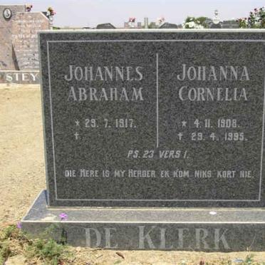 KLERK Johannes Abraham, de 1917- &amp; Johanna Cornelia 1908-1995